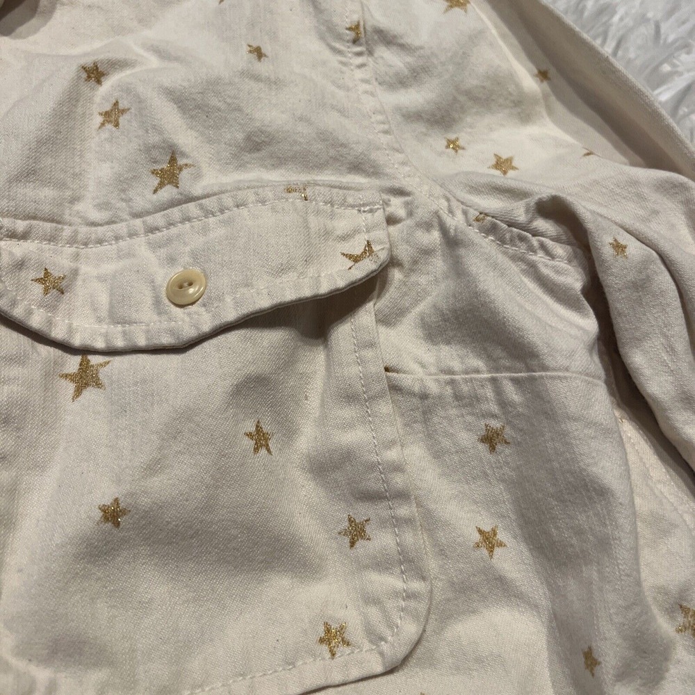 Women's J Crew Cream Heavyweight Gold Star Button Down Canvas Shirt Size Small - Picture 5 of 9